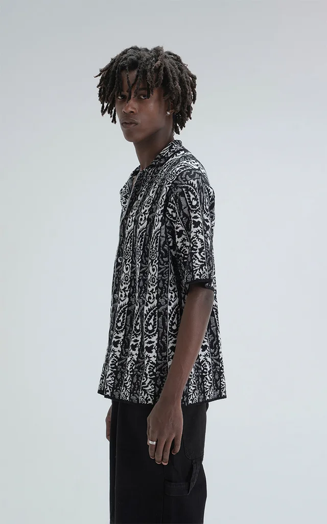 Camisa Tejida Hijari [ Negro Beige ]