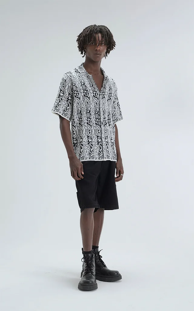 Camisa Tejida Hijari [ Beige Negro ]