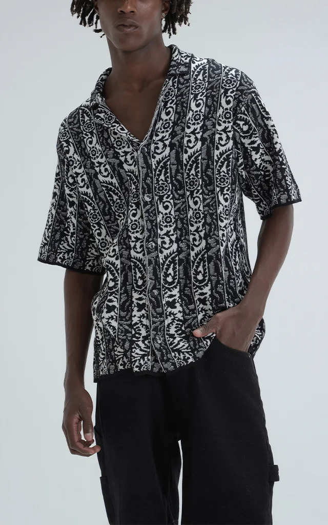 Camisa Tejida Hijari [ Negro Beige ]