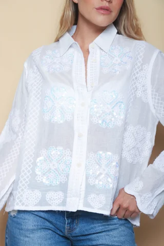 Camisa FEMME Bordada con Lentejuelas GU8000 - Vista 4