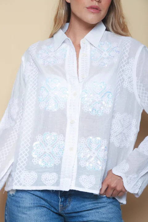 Camisa FEMME Bordada con Lentejuelas GU8000
