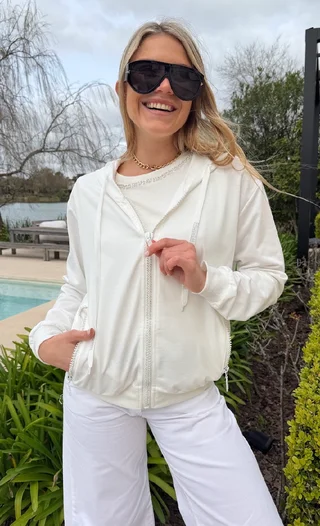 Campera Siena Beige Algodon con Cierres con Brillos GUK166 - Vista 4