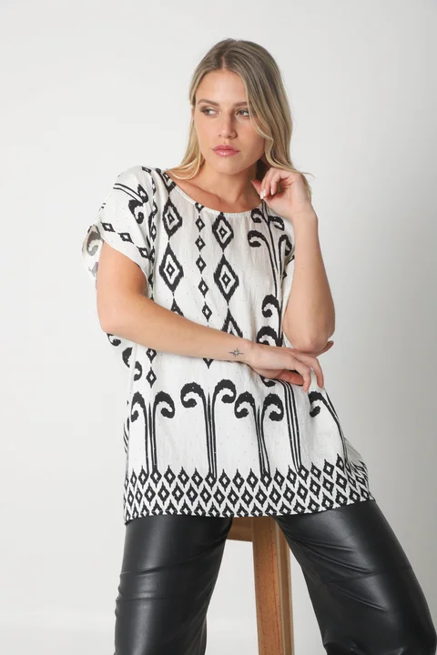 Blusa Lino Amplia Chenay Rombo c/ Strass  GU6130N