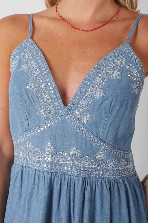 Vestido TAORMINA de Jean Cruzado c/ Bordado GU0559