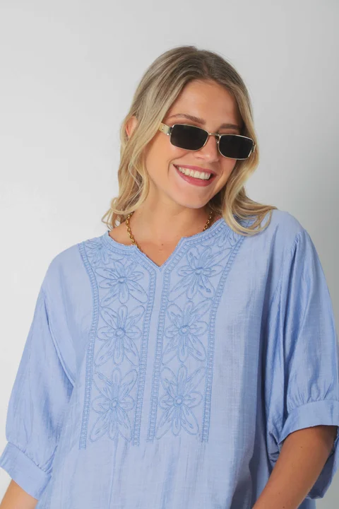 Blusa GANHA de Lino c/Bordado GU0326