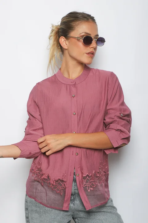 Camisa VINAR Cuello Mao Bordada con Tul GU0336