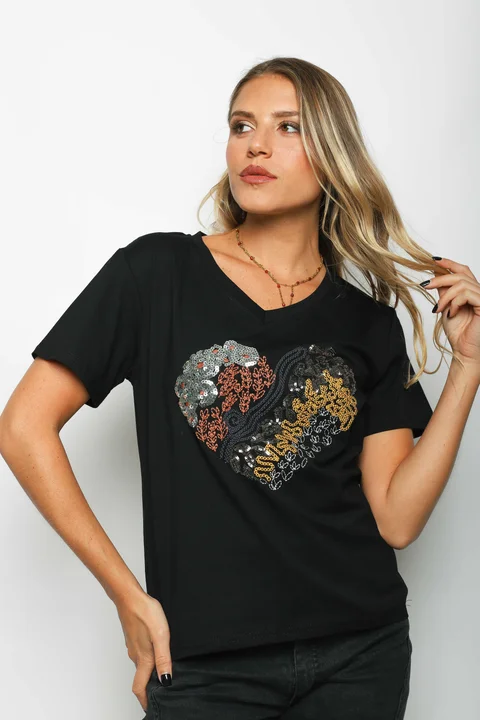 Remera LOVE YOU CORAZON Lentejuelas GUJ5211