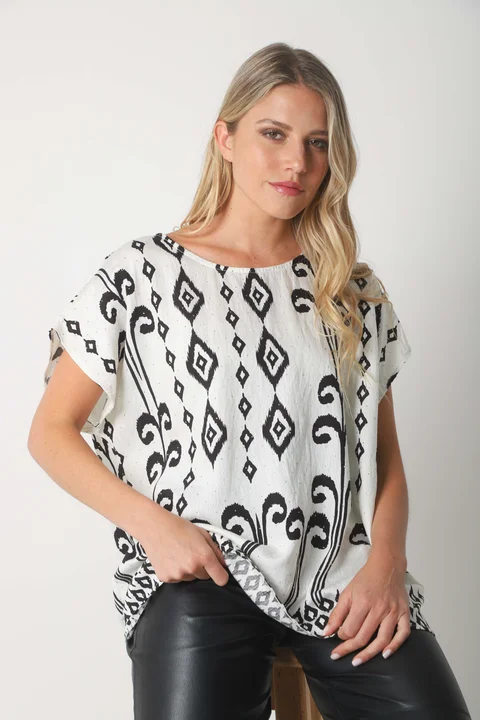 Blusa Lino Amplia Chenay Rombo c/ Strass  GU6130N