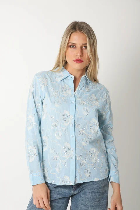 Camisa MISS Flores Bordadas y Lentejuelas GU5195