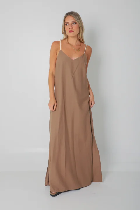 Vestido SARIS Lino Con Cordon y Tajo GU2524