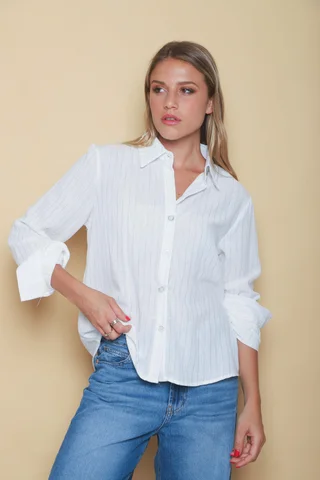 Camisa BANERY de Lino Raya Lurex Botones c/ Brillo GUK70186 - Vista 1