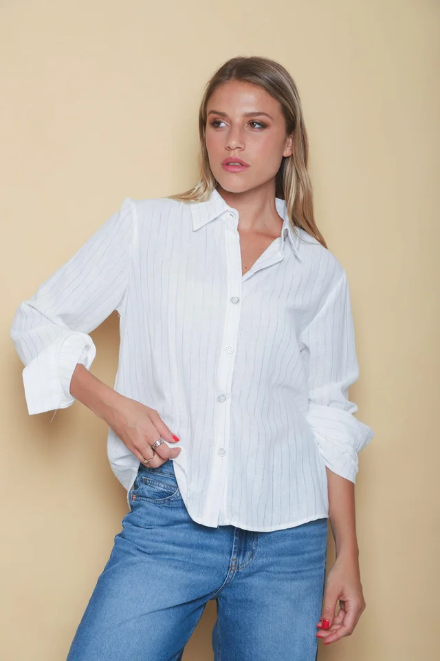 Camisa BANERY de Lino Raya Lurex Botones c/ Brillo GUK70186