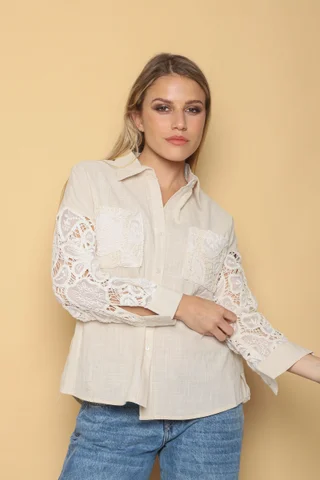 Camisa MARLENE Lino con Bordado GUK70168 - Vista 2