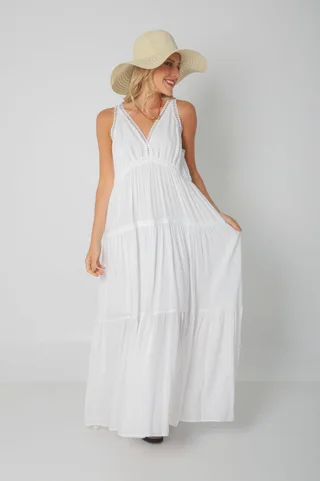 Vestido MURIEL de lino c/ guardas Guipiure GU2523 - Vista 4