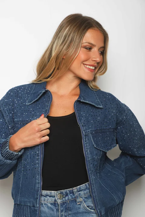 Campera Jean Vakz con Cierre y Strass GU70014
