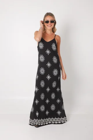 Vestido ASTURIAS de lino estampado GUK70142-8 - Vista 1