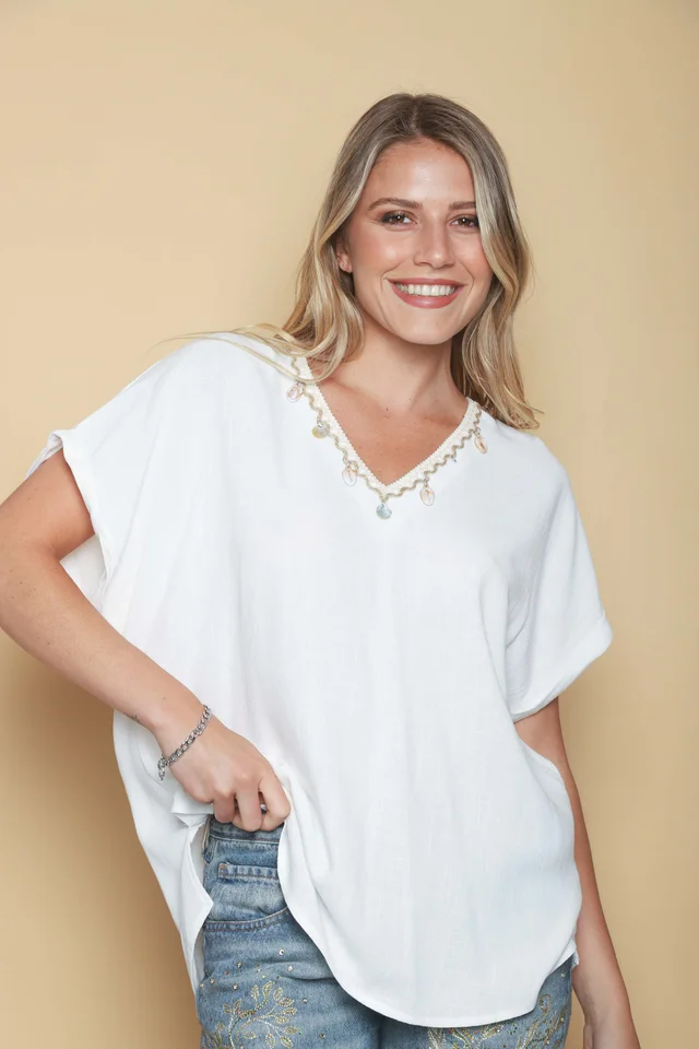 Blusa TAYLOR de Lino c/aplique caracolitos GU0545