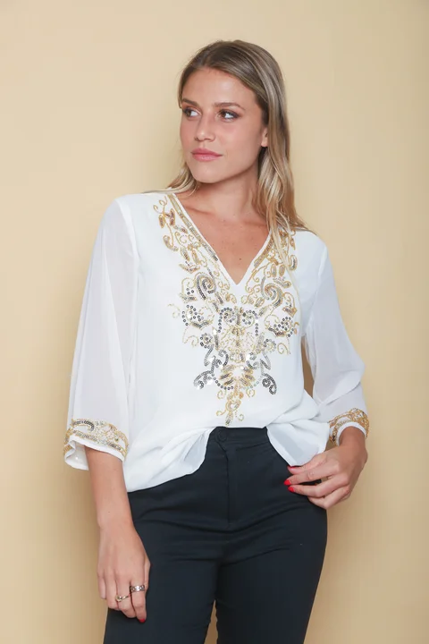 Camisola Buzios Gasa Lentejuelas GU4018