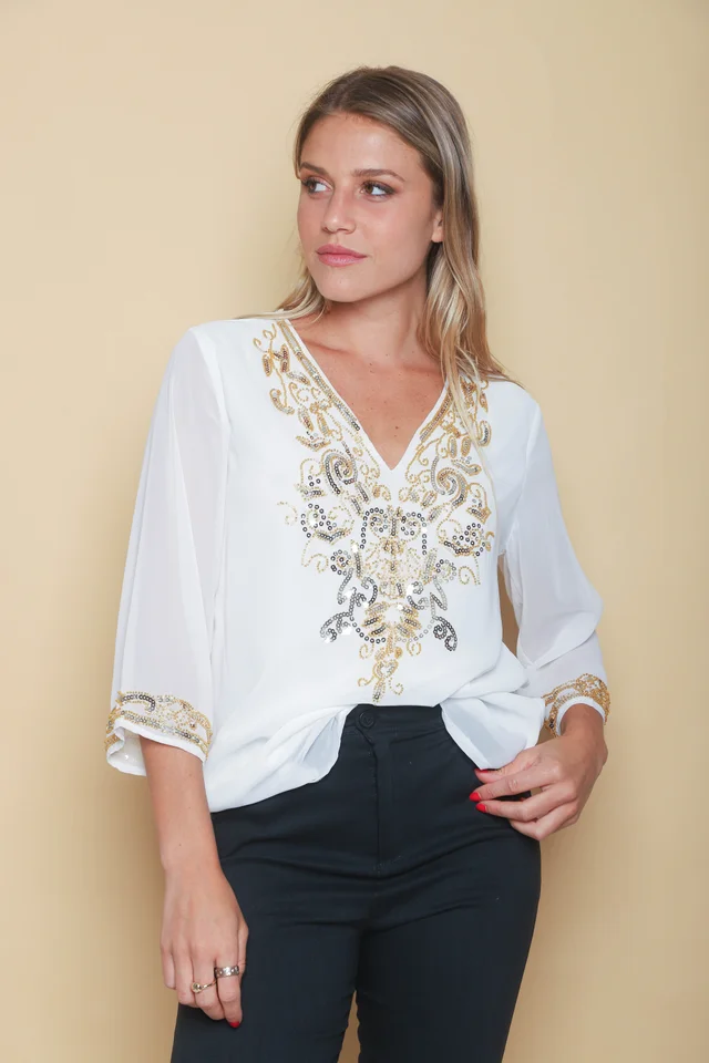 Camisola Buzios Gasa Lentejuelas GU4018