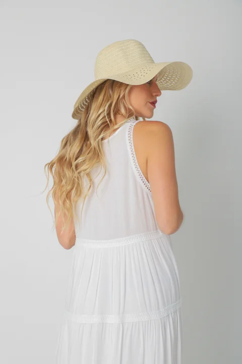 Vestido MURIEL de lino c/ guardas Guipiure GU2523