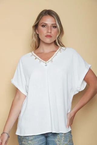 Blusa TAYLOR de Lino c/aplique caracolitos GU0545 - Vista 2