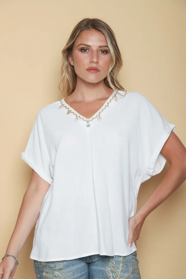 Blusa TAYLOR de Lino c/aplique caracolitos GU0545