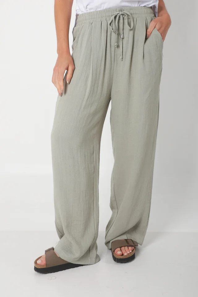 Pantalón MARE de Lino con  Tiras Bolsillos GU0332