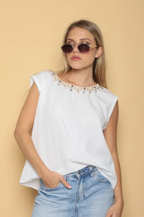 Músculosa KIER Lino c/aplique GUK70118