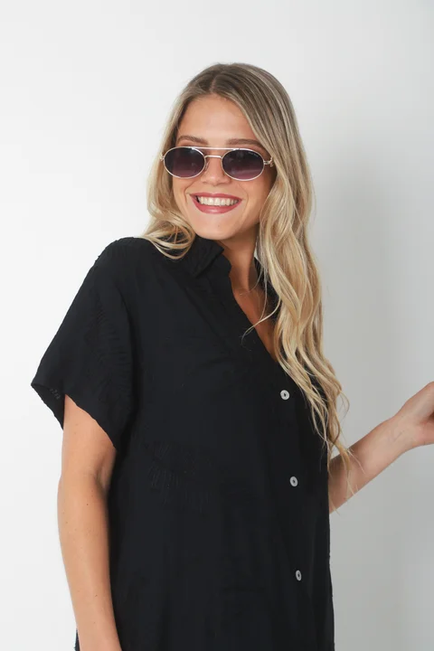  Vestido VANDALI Camisero de Lino c/ Hojas Bordadas GU2526