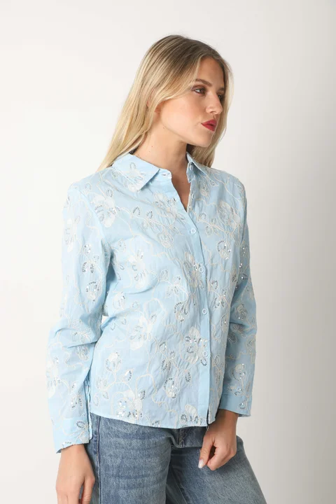 Camisa MISS Flores Bordadas y Lentejuelas GU5195