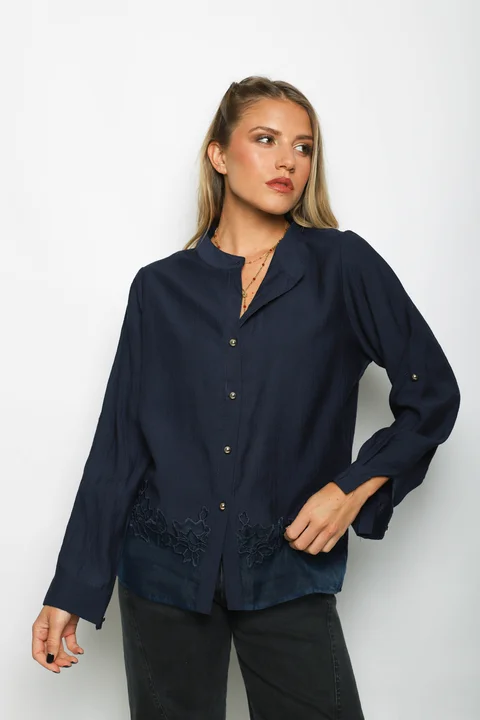 Camisa VINAR Cuello Mao Bordada con Tul GU0336