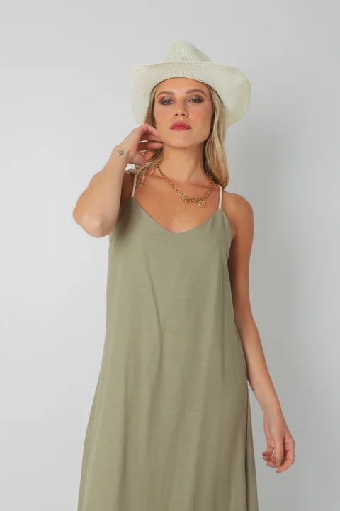 Vestido SARIS Lino Con Cordon y Tajo GU2524