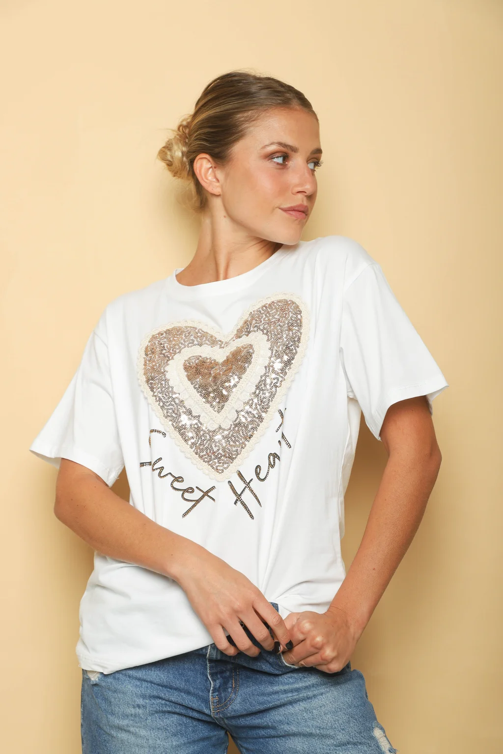 Remera SWEET HEART c/ Lentejuelas Bordadas GU1003