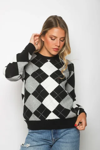 Sweater LOCH Bremer Rombo con Strass GUL840 - Vista 3