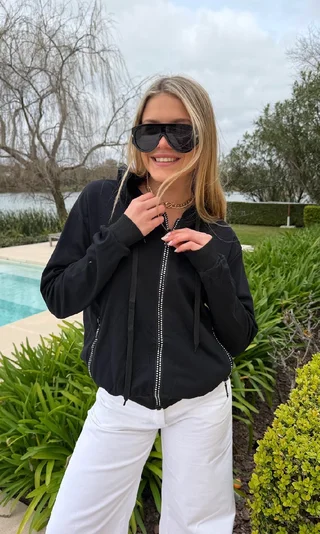 Campera SIENA Black Algodon con Cierres con Brillos GUK166 - Vista 3