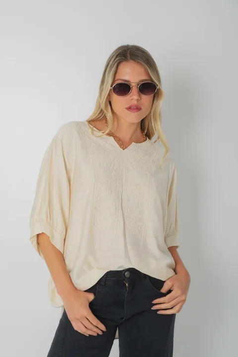 Blusa GANHA de Lino c/Bordado GU0326