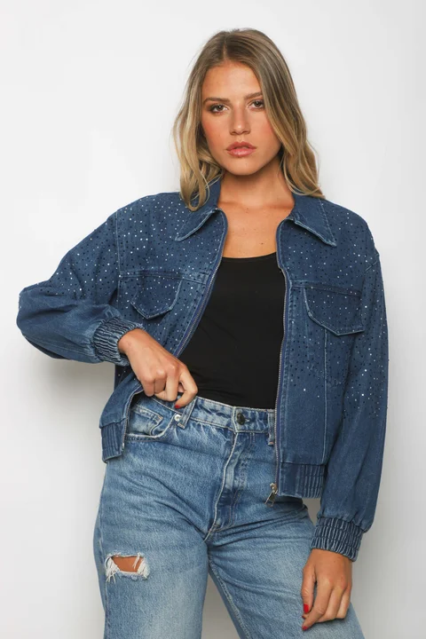 Campera Jean Vakz con Cierre y Strass GU70014