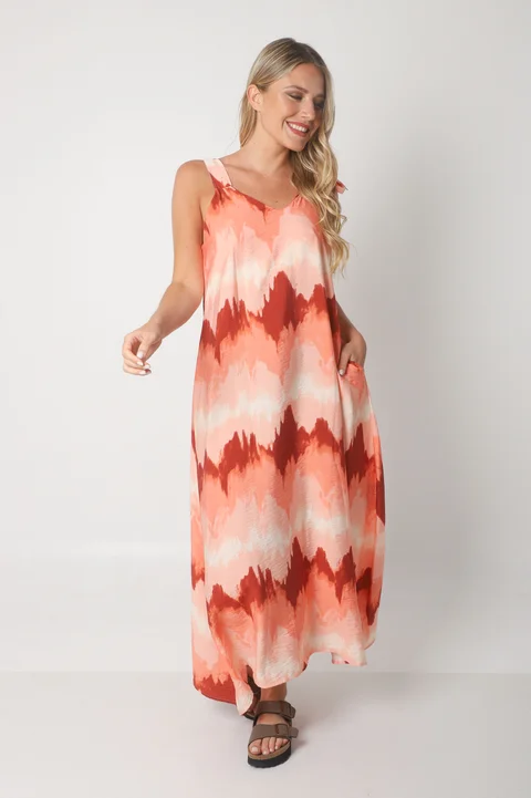 Vestido NISSI BATIK AMPLIO de creppe c/ Tiras y Bolsillos