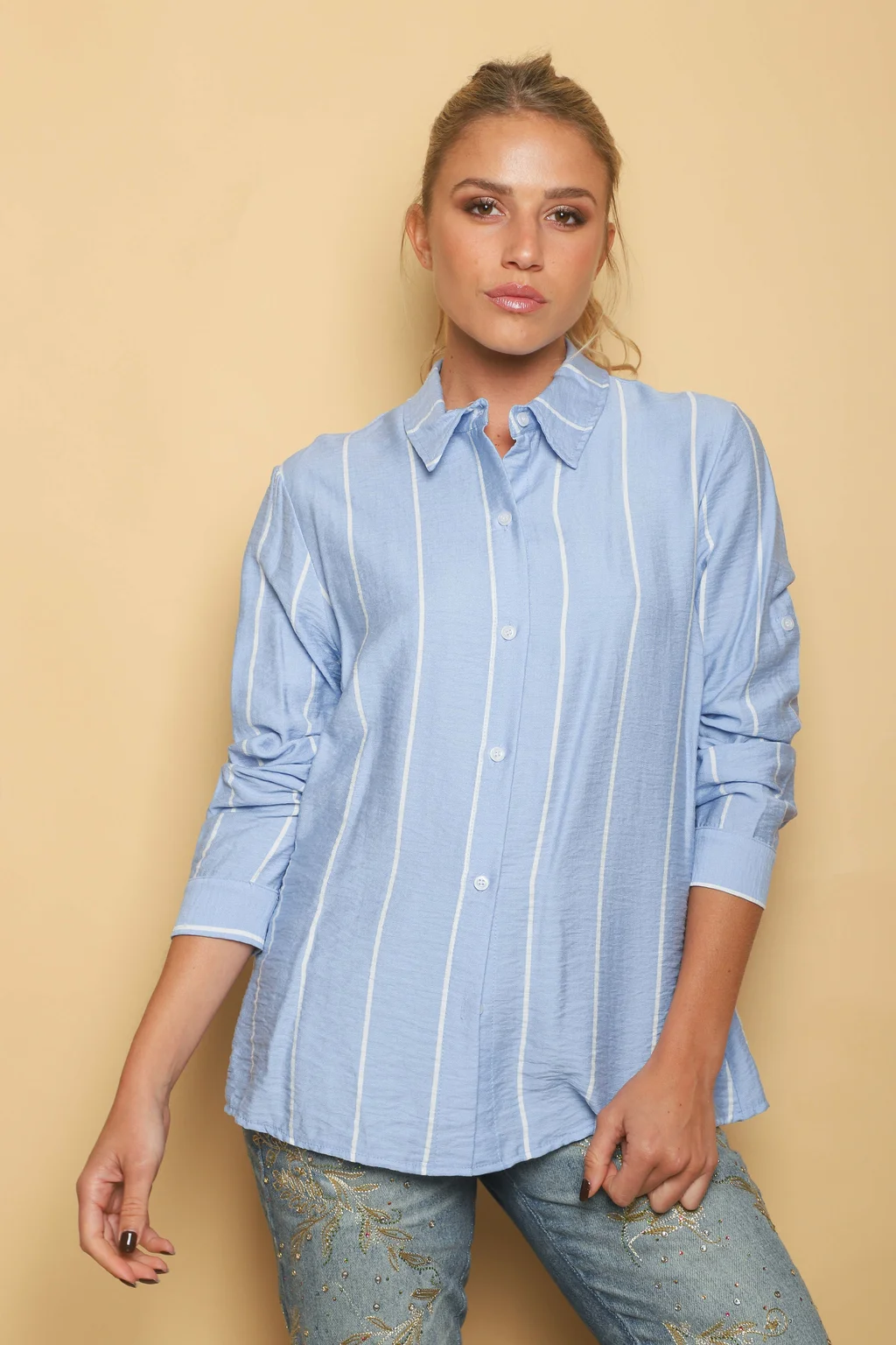 Camisa Freda Crepe Raya Intercalada
