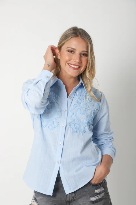 Camisa SARA Lino c/ Botones Strass GUK70144