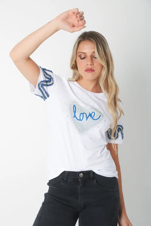Remera BLUE LOVE STRASS GU7490