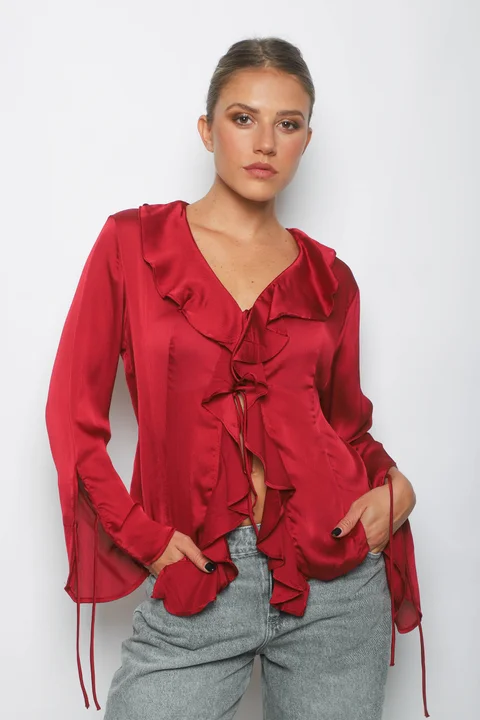Blusa WENDY SATEN C/Volados GU0343