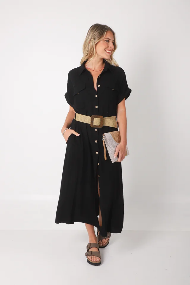 Vestido KAVALI Camisero Lino c/ Cinto GU0548