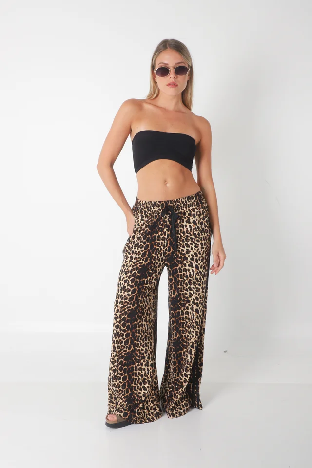 Pantalon Leopard Print Modal con Tiras