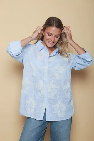 Camisa AKARI de LINO Bordada OVERSIZE GU41 - Vista 3