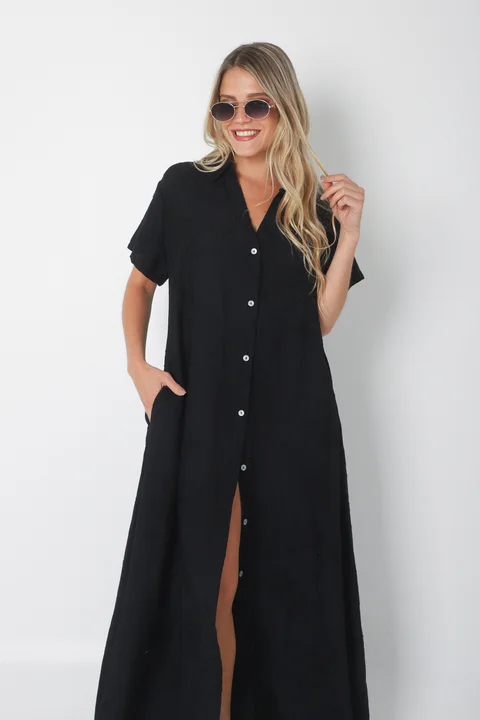  Vestido VANDALI Camisero de Lino c/ Hojas Bordadas GU2526