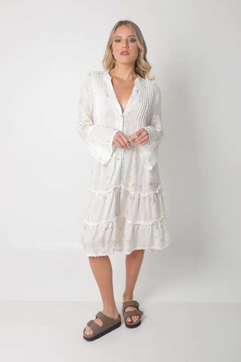 Vestido CINDERELA POPLIN ESTAMPADO  c/ recortes y volados GU4669