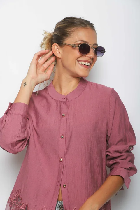 Camisa VINAR Cuello Mao Bordada con Tul GU0336