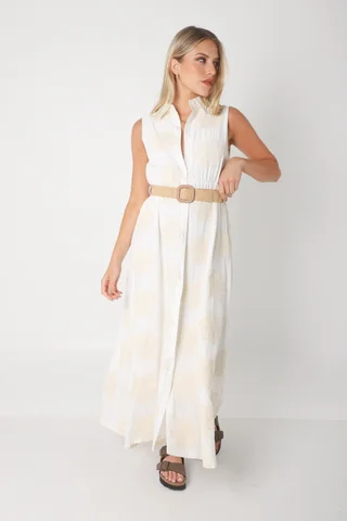 Vestido LOOK Camisero de LINO Bordado Con Cinto GU250114 - Vista 4