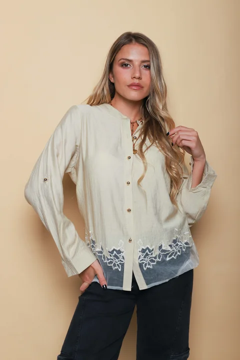 Camisa VINAR Cuello Mao Bordada con Tul GU0336